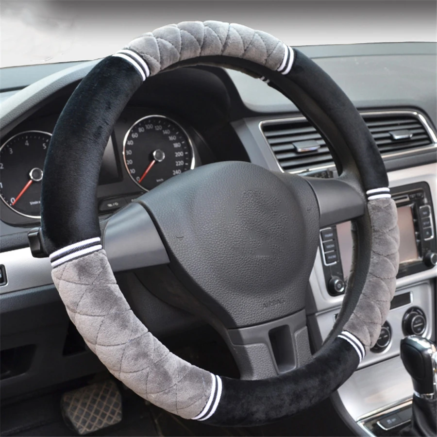 

38cm 3D car steering cover Winter short plush car steering wheel cover keep warm antiskid leather Diameter