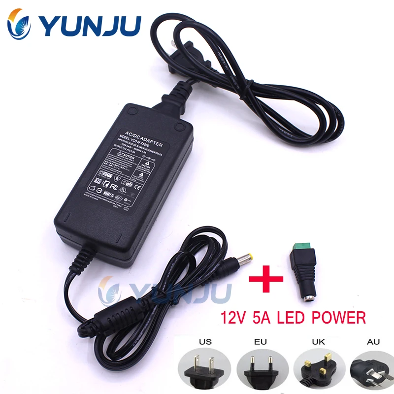 1 x AC 100V - 240V to DC 12V 5A 120W EU US AU  lighting transformers Power Supply Adapter Converter Charger For LED Strip light