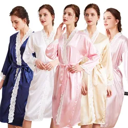 Free shipping  Real Silk Robe Woman Long Fund Long Sleeve Lace Dressing Gown Silk Bathrobe Live With One Own Family Serve