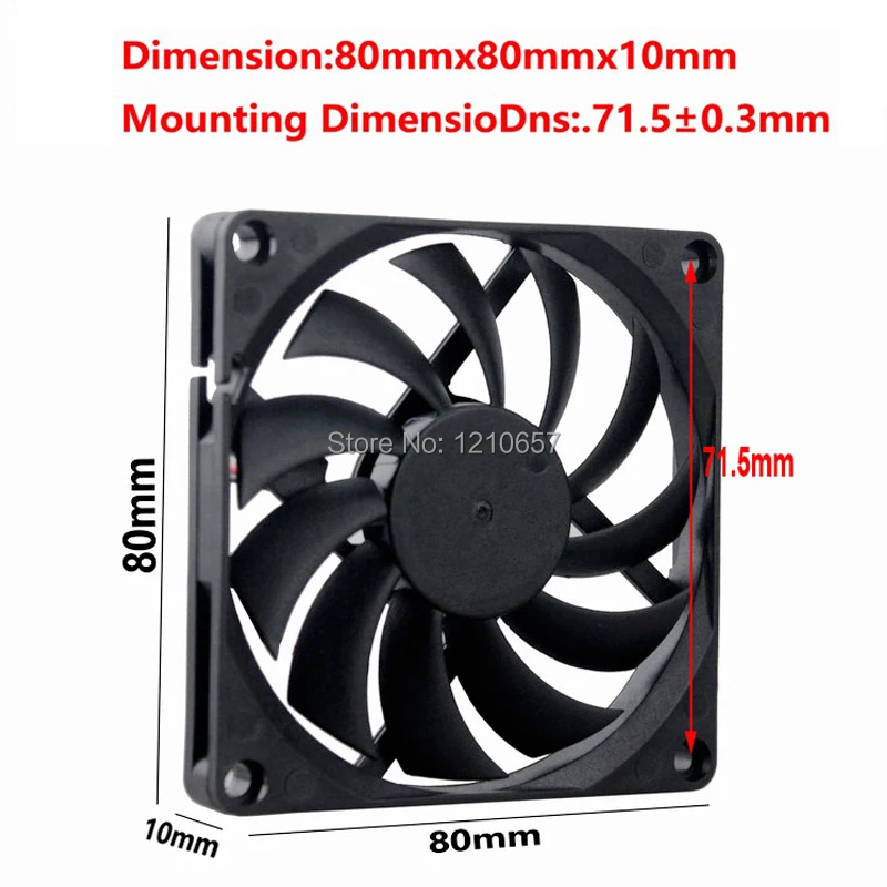 100 PCS LOT Gdstime 8010s 80mm 80x80x10mm 8cm DC 12V 2P Cooler Radiator Heatsink Fan