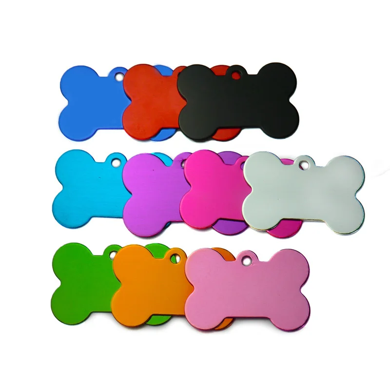 100Pcs Personalized Dog ID Tags Aluminium Customized Pet Tag For Cats Engraved Cat Tag Bone Dog Collar Pendant