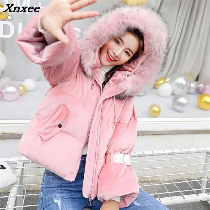 Woman Winter Jacket Coat 2018 Hooded Fur Collar Cotton Padded Jacket Short Hood Slim Parkas  Thicken Female Outerwear