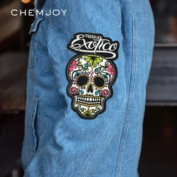 Mexican Sugar Skull Embroidery Iron on Patch for Clothes Sew Applique Rock Punk Clothing Stickers Backpack Badges Jacket Patches