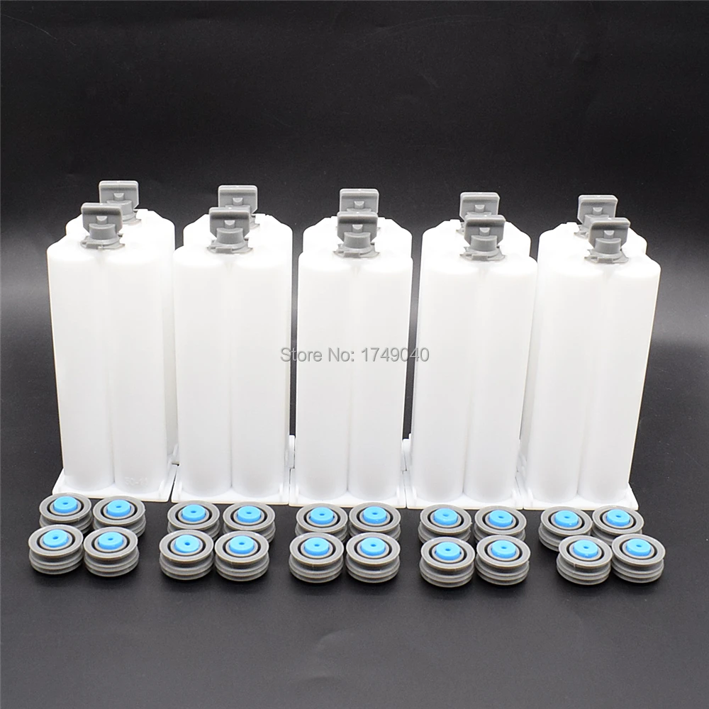 10 세트 빈 배럴 카트리지 50ml AB 접착제 튜브 1:1 혼합 비율 씰링 피스톤 50ml 디스펜스 접착제 총