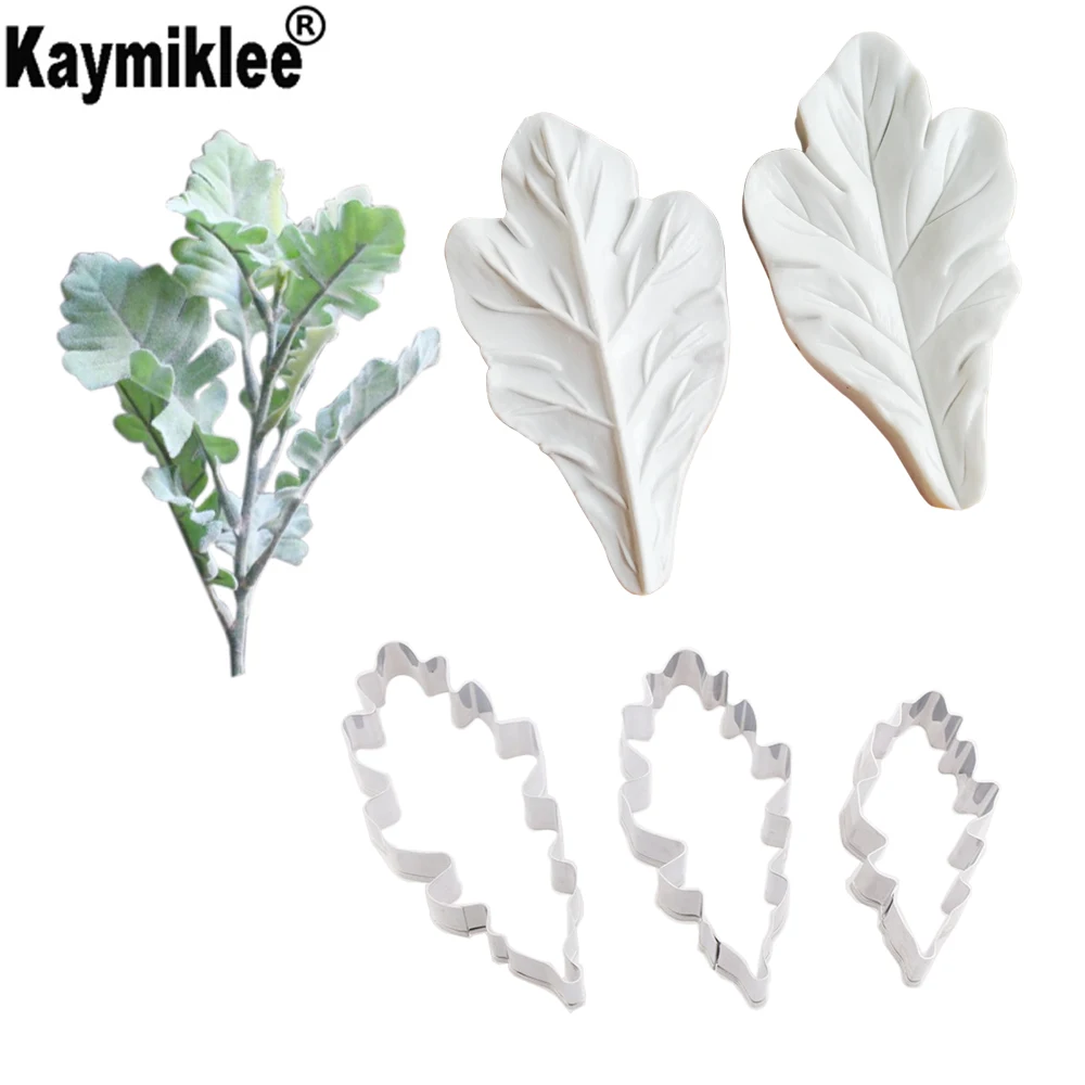 Silver leaf Chrysanthemum Gumpaste Leaf Silicone Veiners Mould Fondant Sugarcraft Cake Decorating Moulds CS340