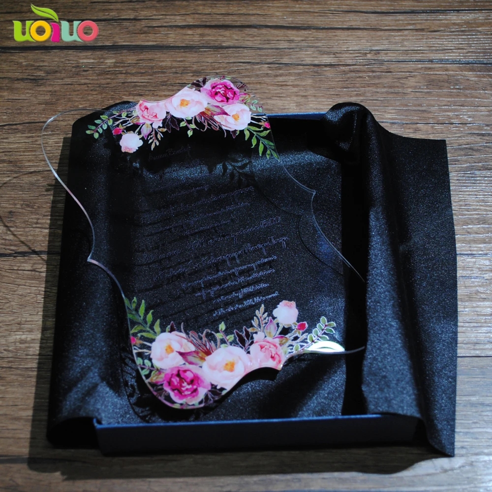 30pcs Hot Sale Custom Printing Clear Acrylic Card,wedding Invitation Card With Boxes(logo on the Box Need Extra Cost)