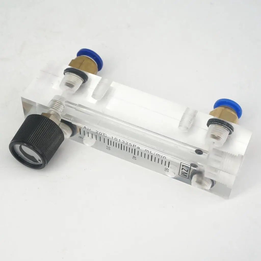 6-60mL/min LZM-6T Acrylic Panel Type Air Nitrogen Flowmeter Rotameter With Control Valve Push Fit 8mm OD Tube