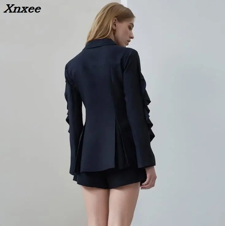 Kadın blazer resmi çift düğme katı ruffles uzun kollu kadın ceket ceket kadın takım elbise blazer feminino ofis blazers