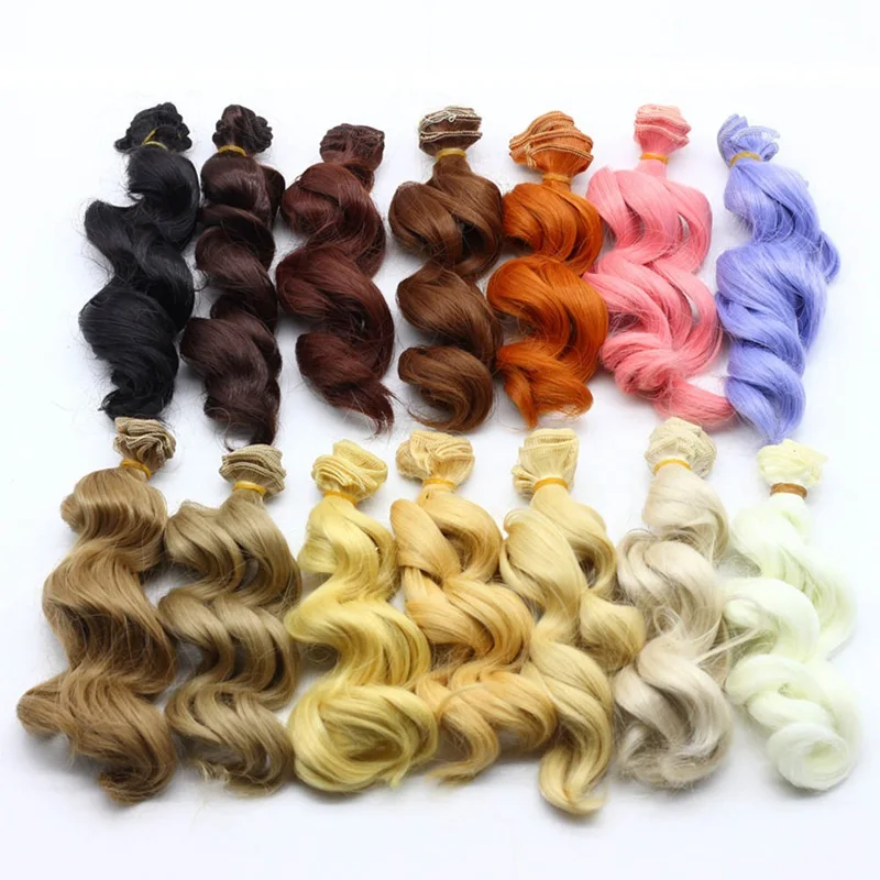 15cm High Temperature Big Wave Handmade Cloth Doll Wigs DIY Texitle Doll Curl Hair Doll accessories Dressup wig toys for girls