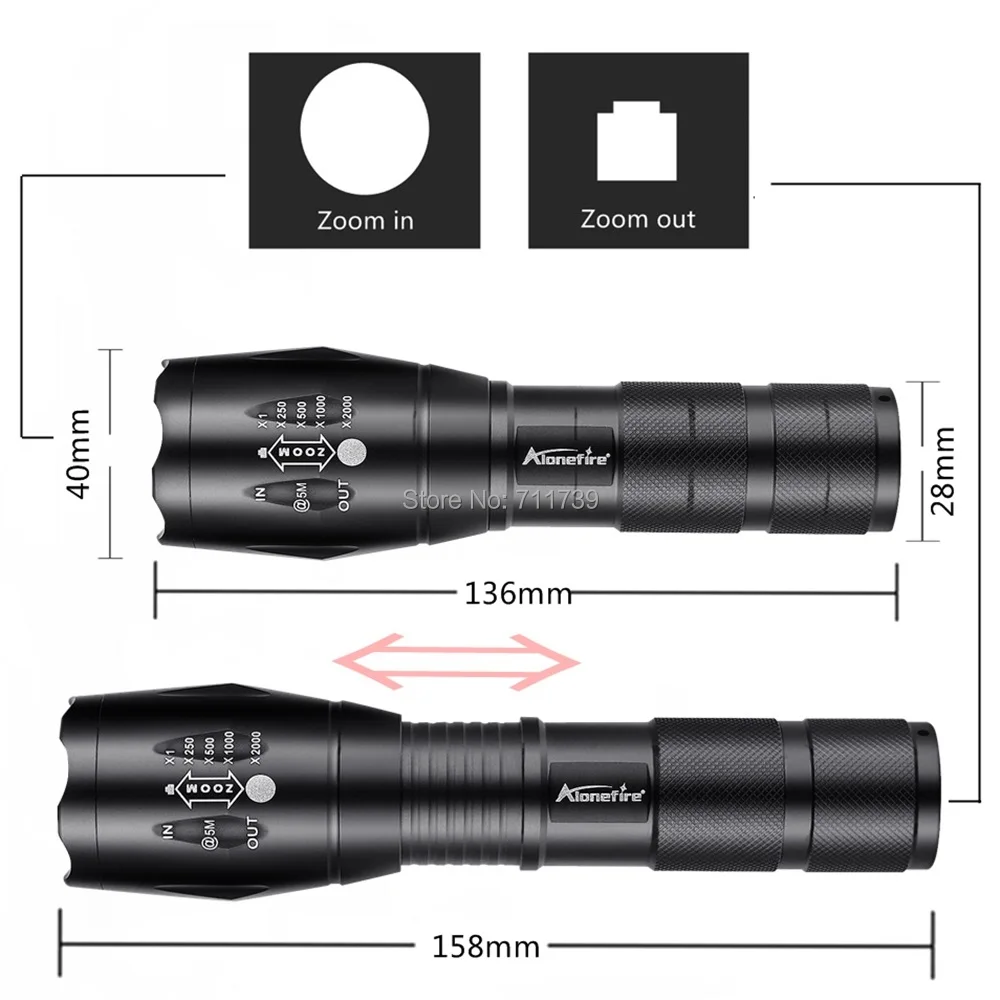 ハイパワーLED懐中電灯,超高輝度懐中電灯,t6/l2/v6,ズーム可能,屋外,キャンプ,懐中電灯