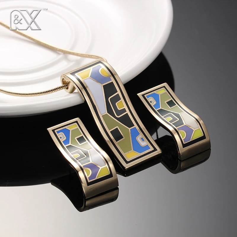 R&X Fashion Necklace/Earrings F252-f257 Girls Jewelry Sets Anniversary Fine Costume Sieraden Sets Enamel Jewelry Necklace Set CC