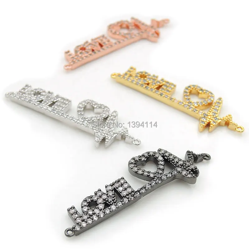 

36*9*2mm Micro Pave Clear CZ Heartbeat With Love Connector Fit For Women As DIY Bracelets Accessory