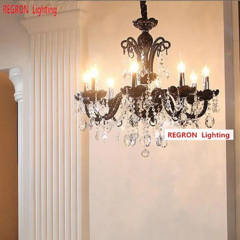 Salon Lounge Led Black Chandelier 6/8 Arm Glass Chandeliers For Dining Room Bedroom Bar Cafe lights Store Vintage Hanging lamp