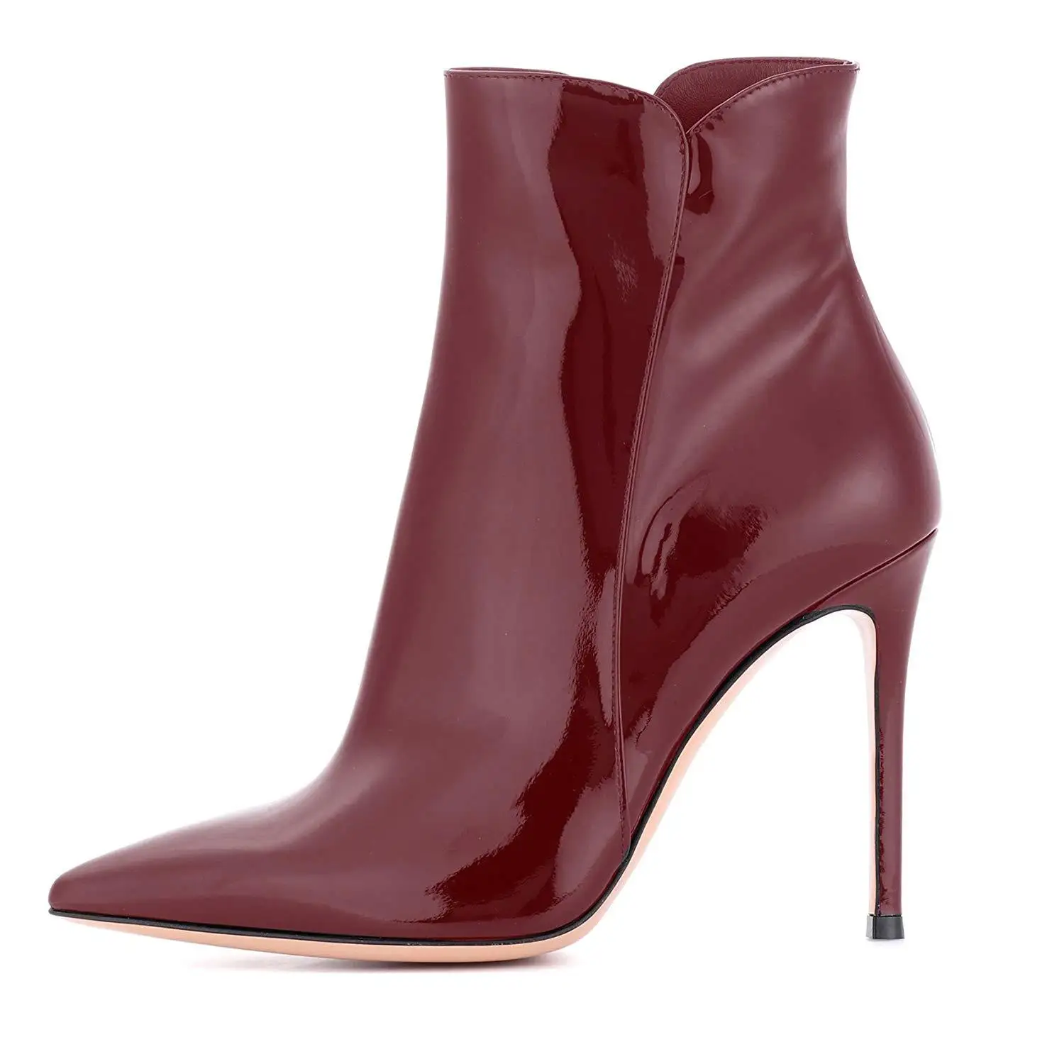 Candy Color Patent Leather Ankle Boot Pointed Toe Shinny Leather Thin Heel Short Bootie Plus Size 13 Ridding Boots