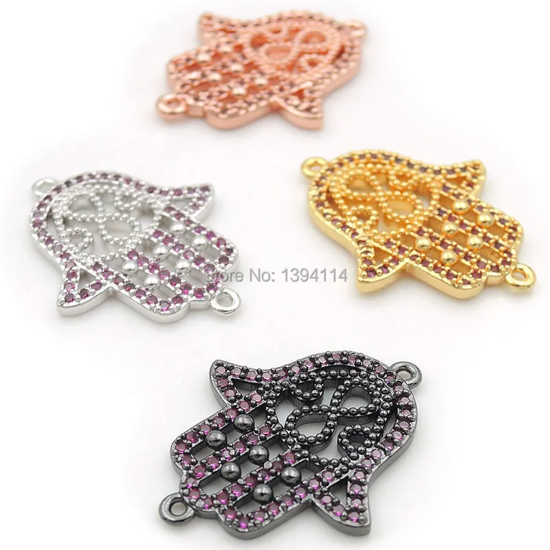 

23*18*3mm Micro Pave Fuchsine CZ Palm Connector With Infinity Symbol Fit For Women As DIY Bracelets Accessory