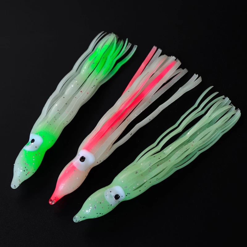 10pcs 75/90mm 고무 오징어 스커트 빛나는 문어 부드러운 낚시 미끼 흔들었다 Hemlines 믹스 컬러 바다 낚시 태클 지그 미끼, 바다 낚시 미끼