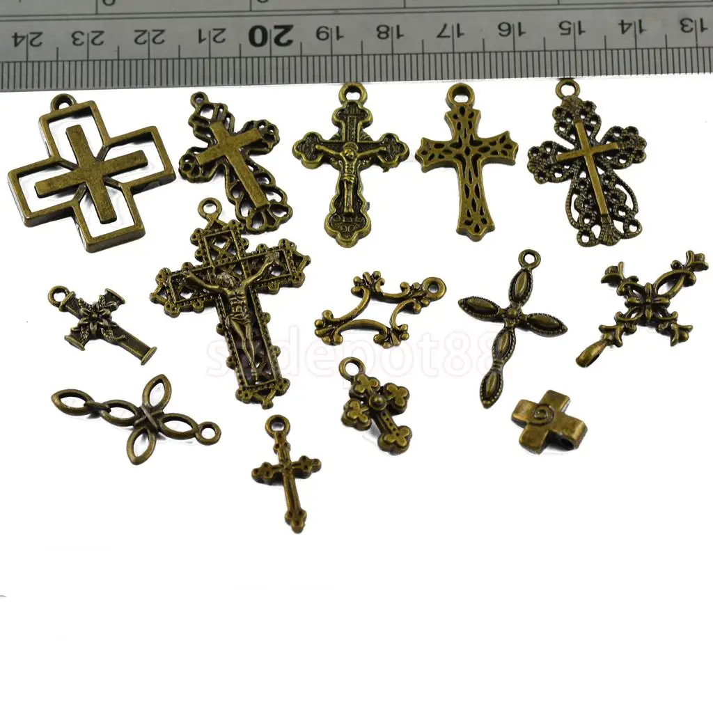 50pcs Assorted Lots of Antique Bronze Cross Charms Pendants Jewelry Making