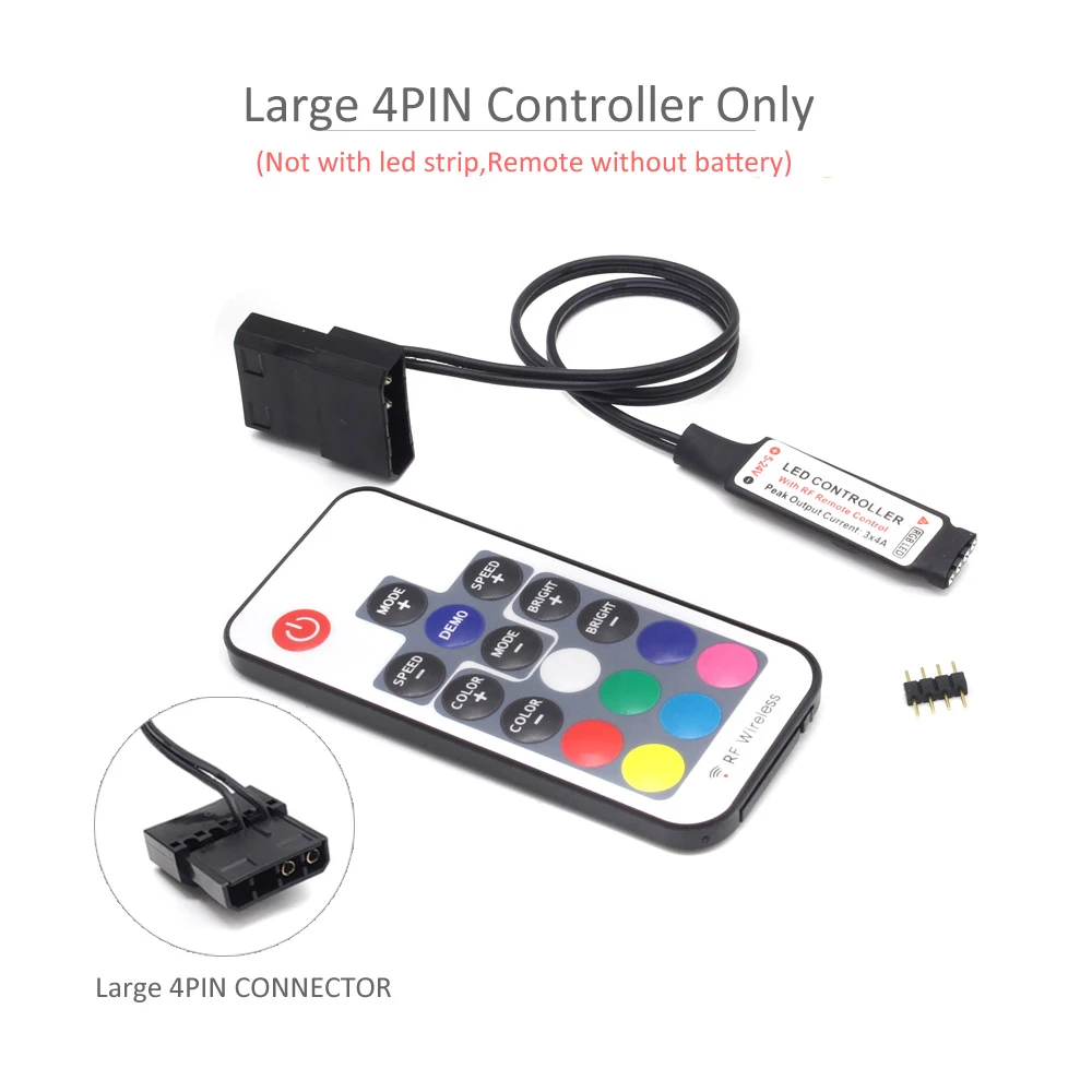 DC12V SATA RGB Controller Mini RF17 Keys Remote Wireless Large 4 Pin RGB Controller for PC Computer Case 5050 LED Strip Lighting