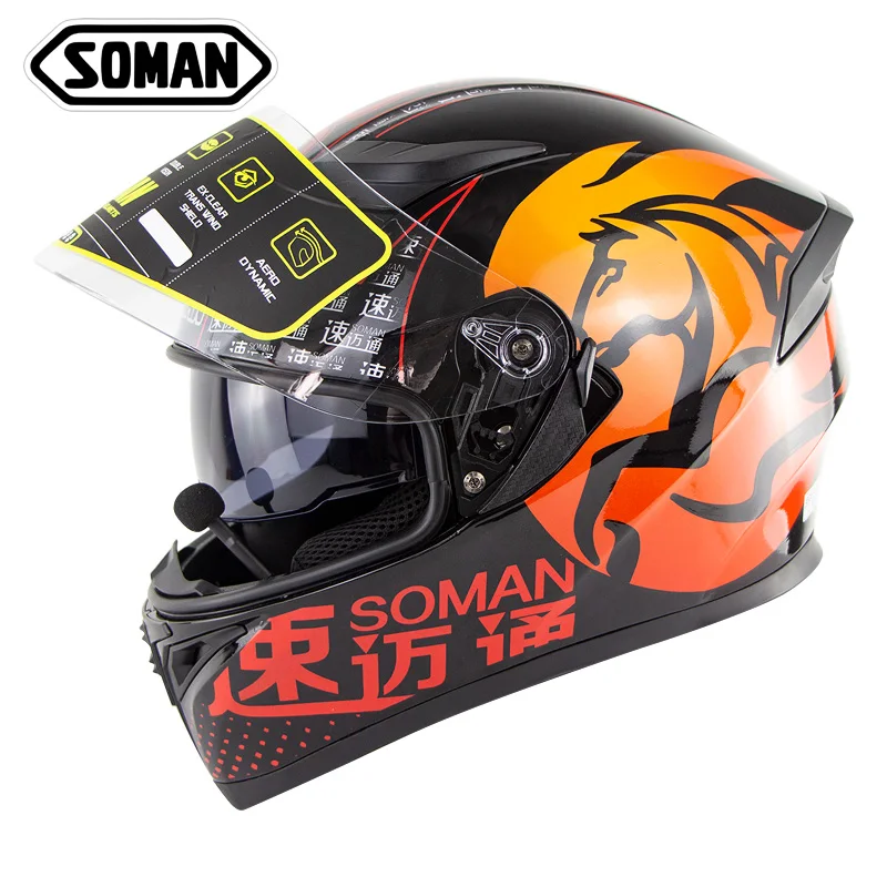 Soman Built-in Bluetooth Motorcycle Helmet Double Visors Motorbike Helmet Capacetes Moto SM960-BT