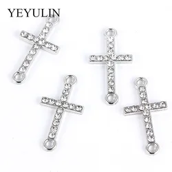 DIY Pendant Necklace Jewelry Findings 10 Pcs White K Alloy Crystal Religion Cross Connectors Beads Bracelet Charm
