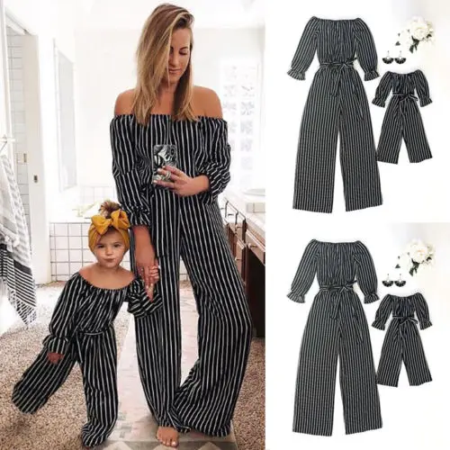 Fashion Striped Family Matching Clothes Mother and Daughter clothing Mommy and me Romper Women baby Girl Casual Jumpsuit Outfits