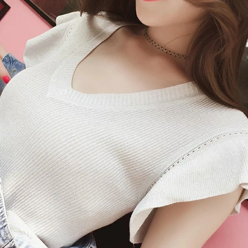 shiny lurex summer sweater women butterfly sleeve pullover women basic sweater women 2022 korean glitter knit top female