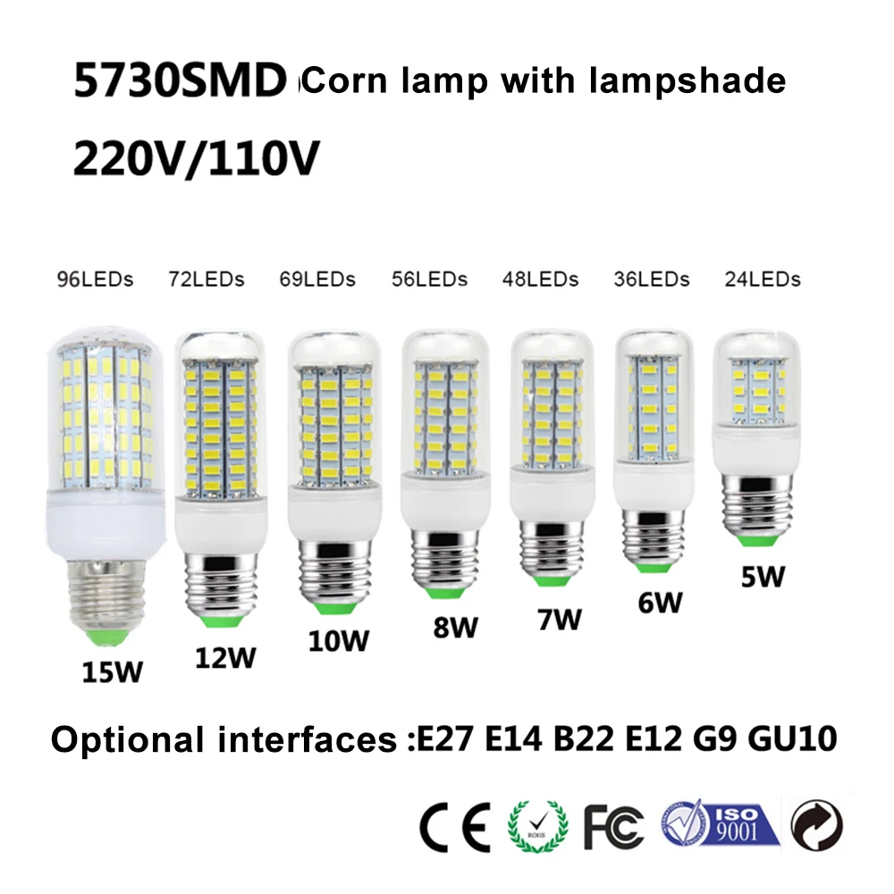 E27 E14 LED Lamp 220V B22 G9 SMD 5730 LED Light 24 36 48 56 69 72 LEDs Corn Bulb Chandelier LED Bulb For Home Decration