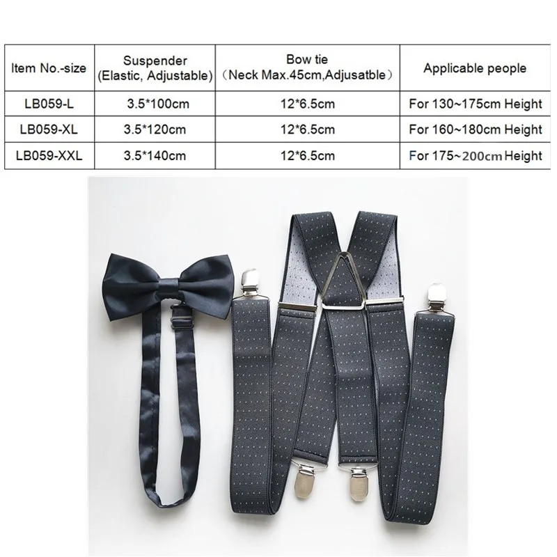 Grigio scuro con Dot Uomini Della Bretella Bow Tie Set di Alta Elastico Bretelle Regolabili Bow Tie Set Per Adulti Delle Donne di Cerimonia Nuziale Del Progettista LB059