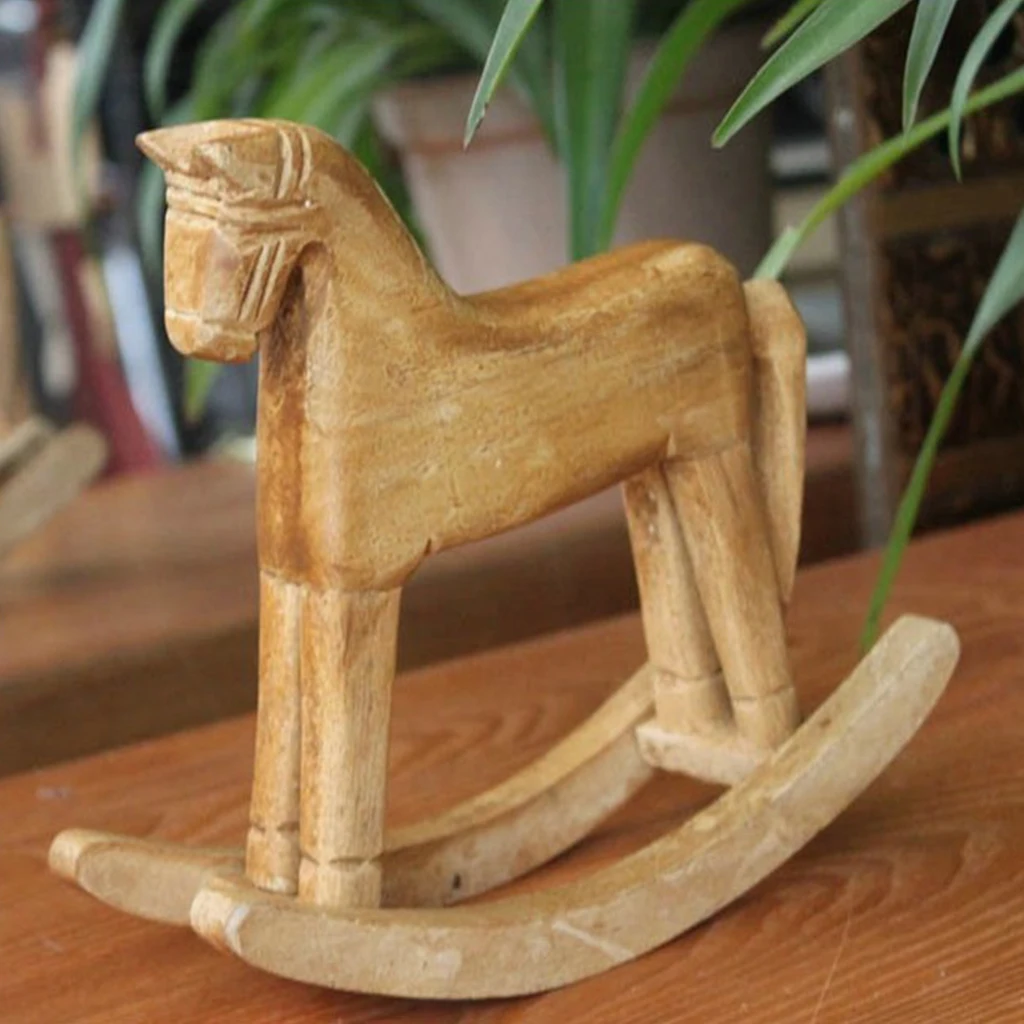 MagiDeal Nordic Wooden Crafts Rocking Horse Desk Decor Balance Art Figurines