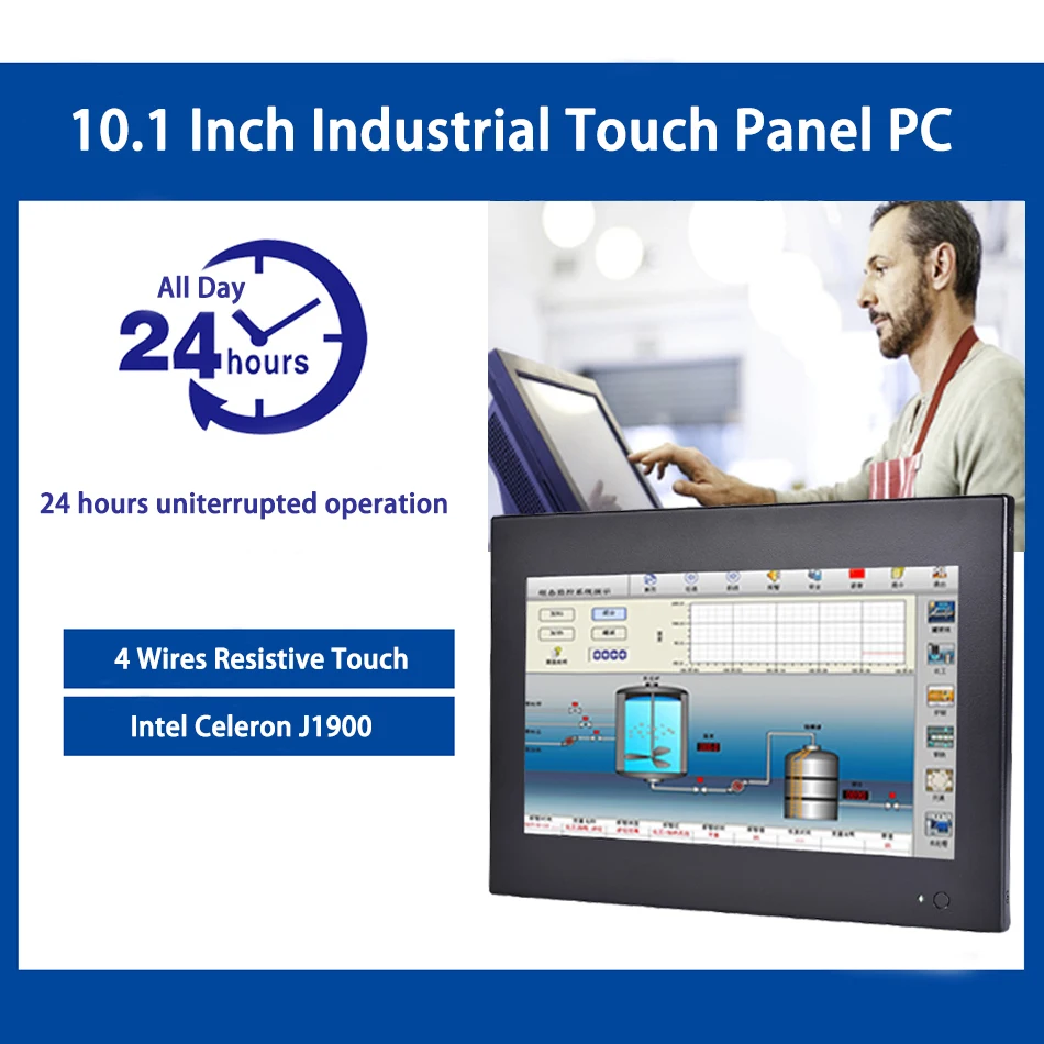 HUNSN-LED PC de painel industrial incorporado, 10.1 Polegada, retroiluminado, TFT, Core I5,Celeron J1900, tela sensível ao toque resistiva, Windows 11 Pro,PW12