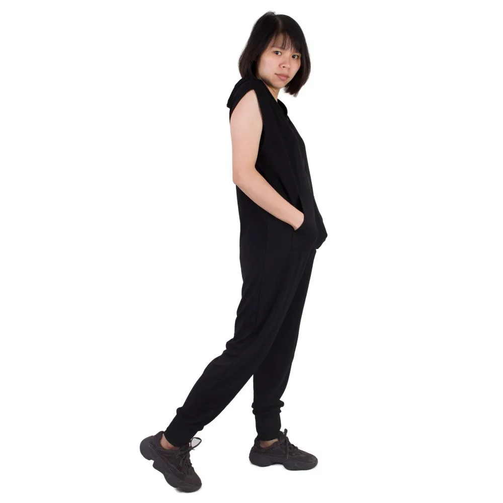 Fashion Hip Hop Dance Costume Stage Performance Wear European Loose Harem Jazz Black Jumpsuit Streetwear Casual One Piece Pants