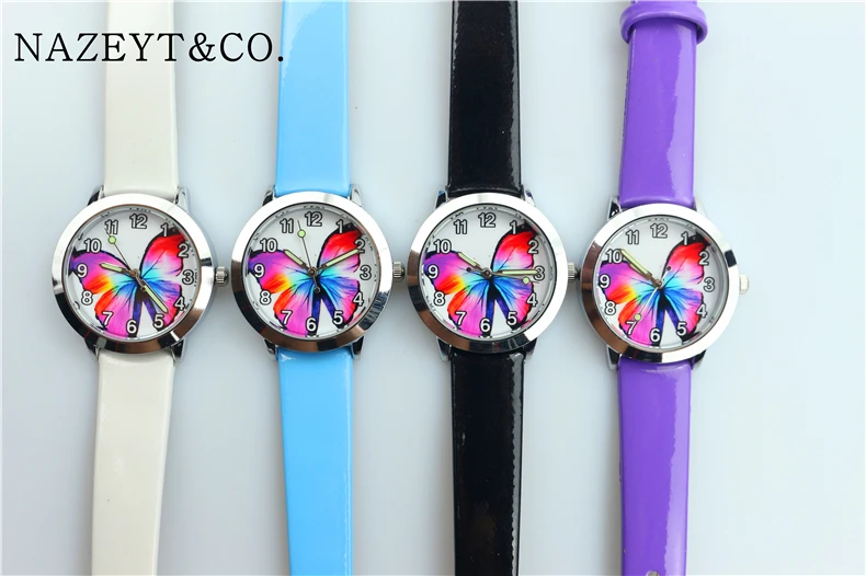 Reloj de cuero de gelatina con esfera de insectos y mariposas de colores para niños y niñas, manecillas luminosas para niños, estudiantes, animales, regalo de Navidad