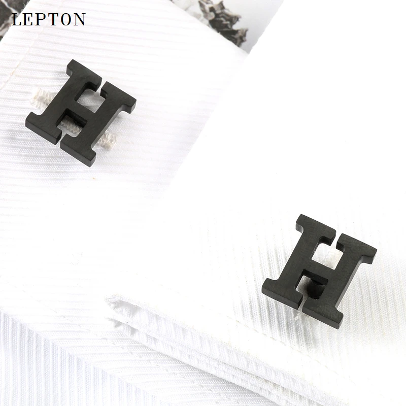 

Hot Sale Stainless steel Cufflinks for Lepton Mens Black Color Letter H Cuff links Men French Shirt Cuffs Cufflink Best Gift