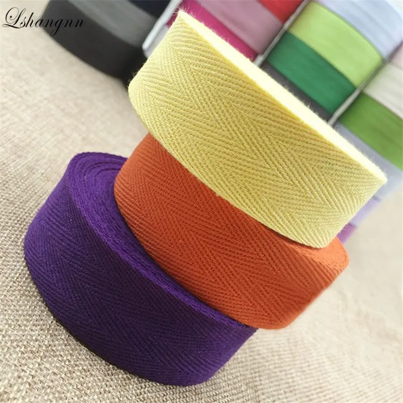 

Lshangnn 30MM Width 100% Cotton Belt Herringbone Tape Package Cotton Ribbon 50yards For Handmade Diy Cloth Accessories 27 Colors