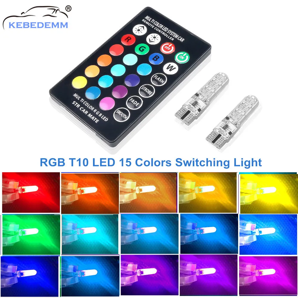 2 قطعة LED T10 سيارة ستروب ضوء متعدد الألوان قبة القراءة ضوء إسفين مصباح RGB LED لمبة مع تحكم عن بعد لوحة ترخيص ضوء