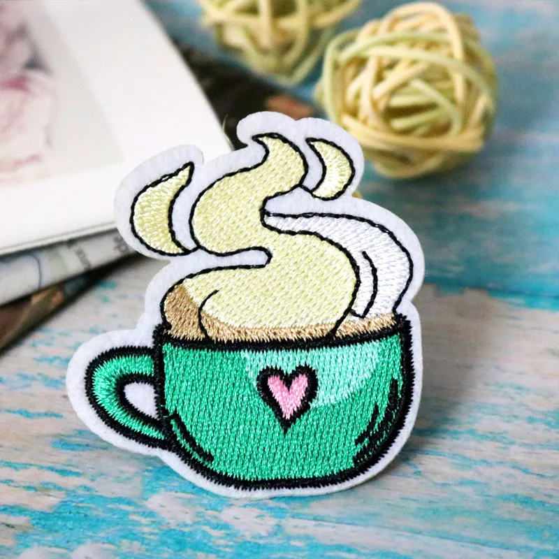 Coffee Cup Iron-on Patches for Clothing Bags Jackets Sewing Appliques Motif Clothes Stickers Embroidery Patch Cute Parches Badge