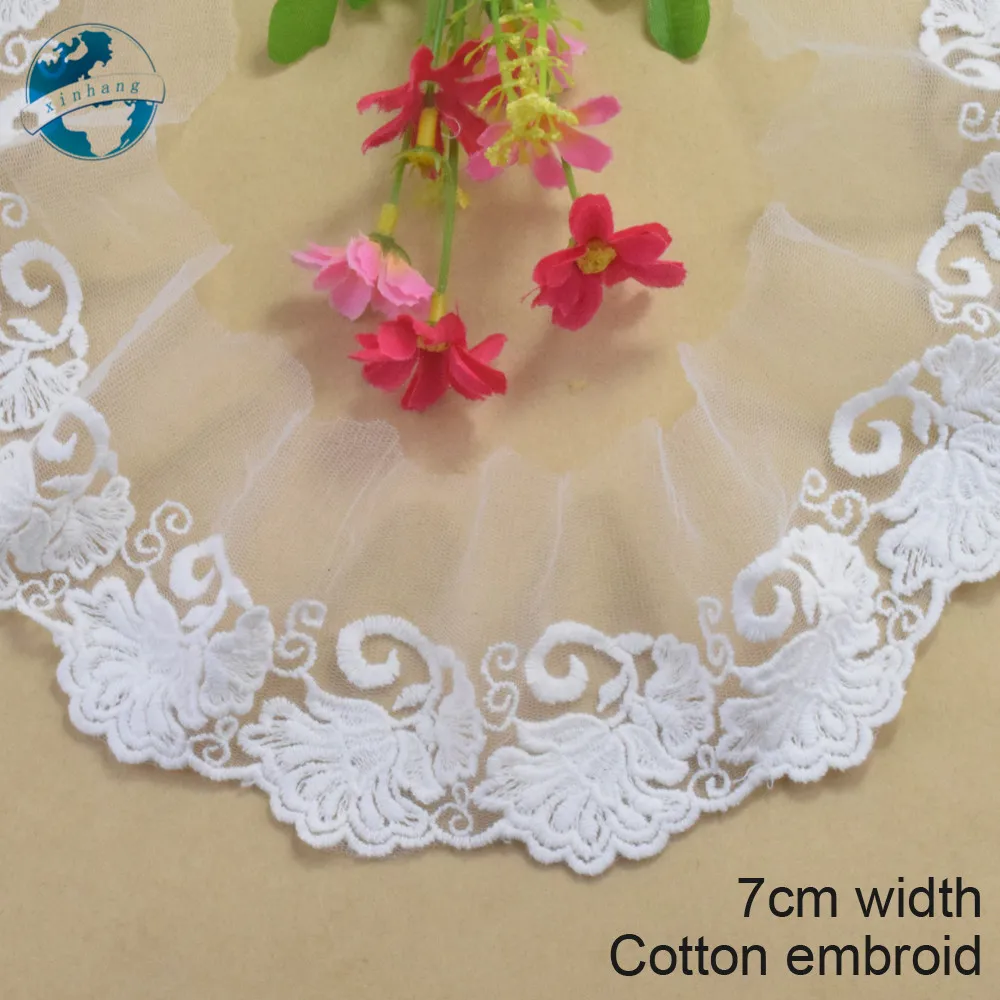 7cm width Cotton embroid lace dolls ribbon guipure trim fabric warp knitting DIY Garment Accessories wedding lace#3421