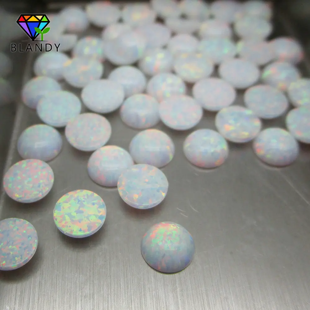 Wholesale 2.0mm~10mm Round Cabochon Flat Back OP17 White Fire Synthetic Opal Stone For Jewelry
