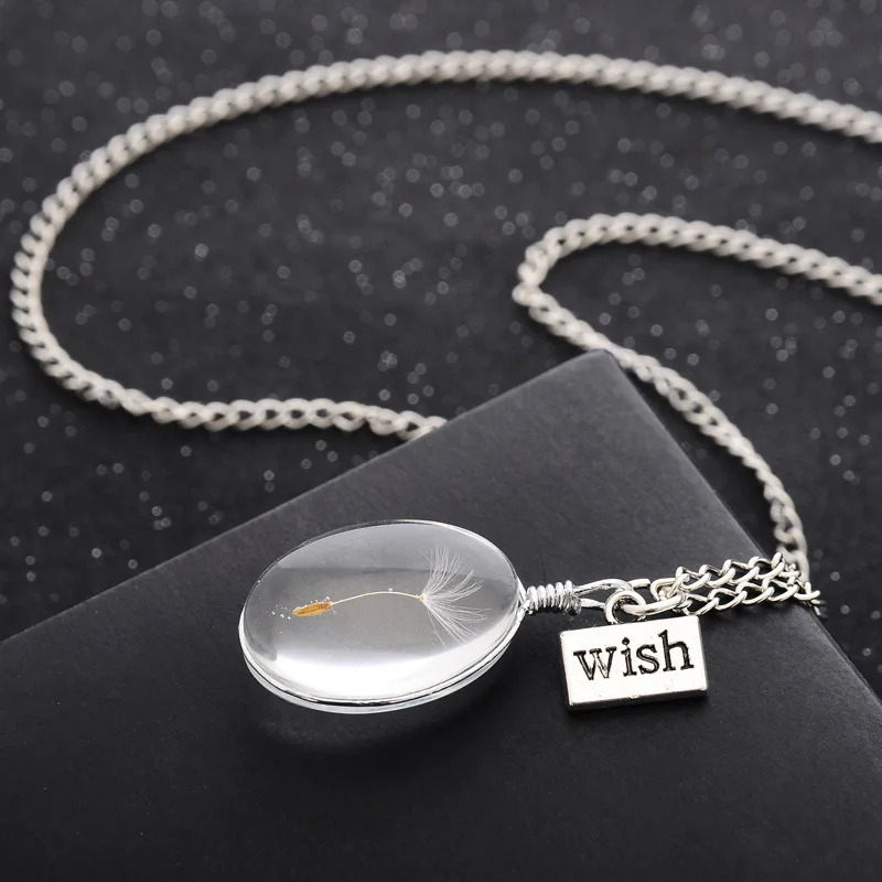 DIY Handmade Natural Dandelion Seeds and Wish Pendant Double-sided Time Dried Flower Necklace Women Long Sweater Chain