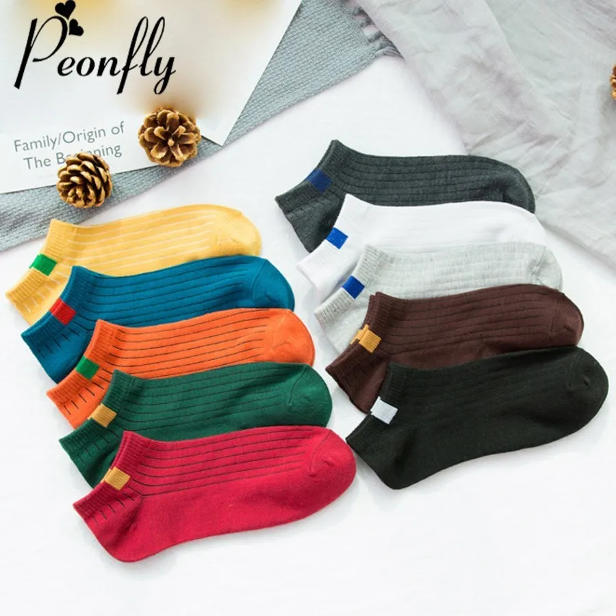 PEONFLY moda confortevole calzino casual pantofole tinta unita strisce calzini corti alla caviglia calzini da barca da donna in cotone di alta
