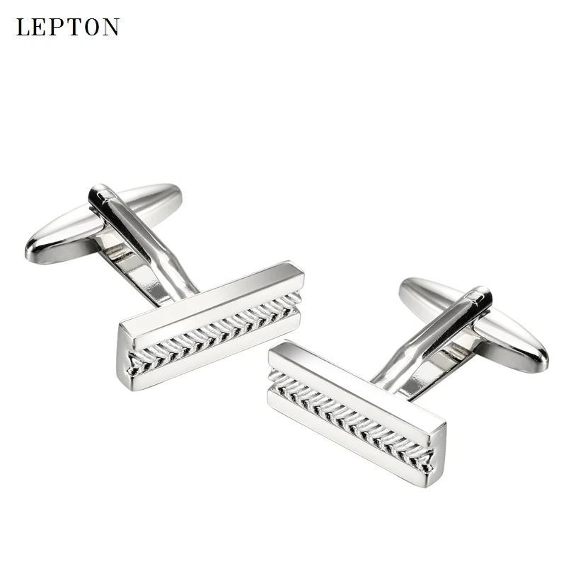 

Lepton 2026 Men's Silver Color Chain Rectangle Cufflinks Classic Simple Business High-Quality Metal Accessory