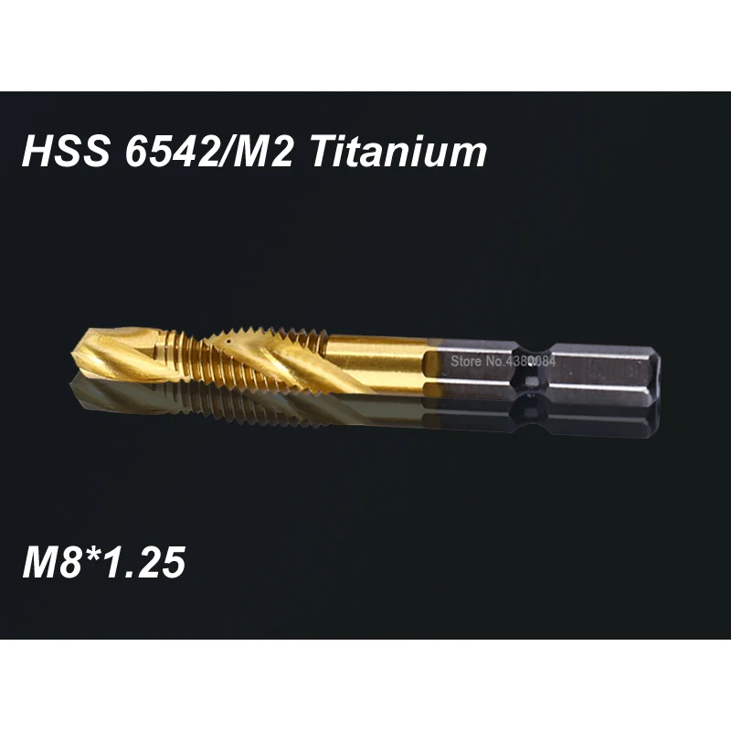 Torneiras complexas de titânio m2, 1 peça, 8mm, hss, espiral, ferramenta de corte, 1/4 ", shank métrica m8 * 1.25
