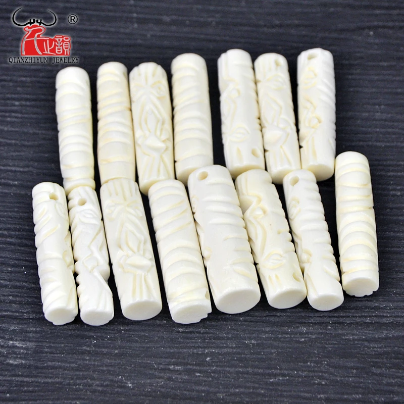 GZ-022 4PCS New Zealand Maori Yak Bone Carved Bead DIY Beads Handmade Cylindrical Beads for jewelry making 7X28mm Hole 2mm