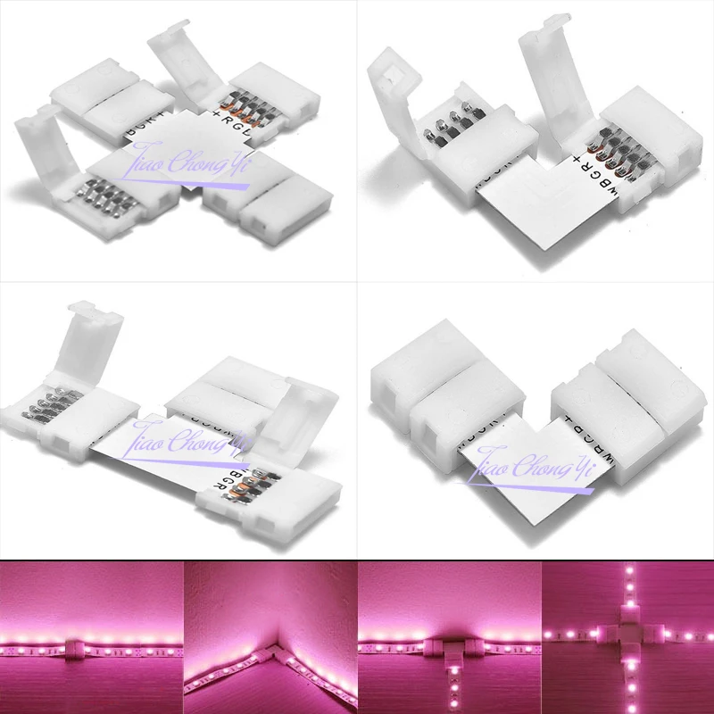 RGBW Connectors 10mm 5Pin T Cross L Corner Angle RGBW LED Strip Connector PCB Free Welding For SMD 5050 RGBW LED Strip Lights