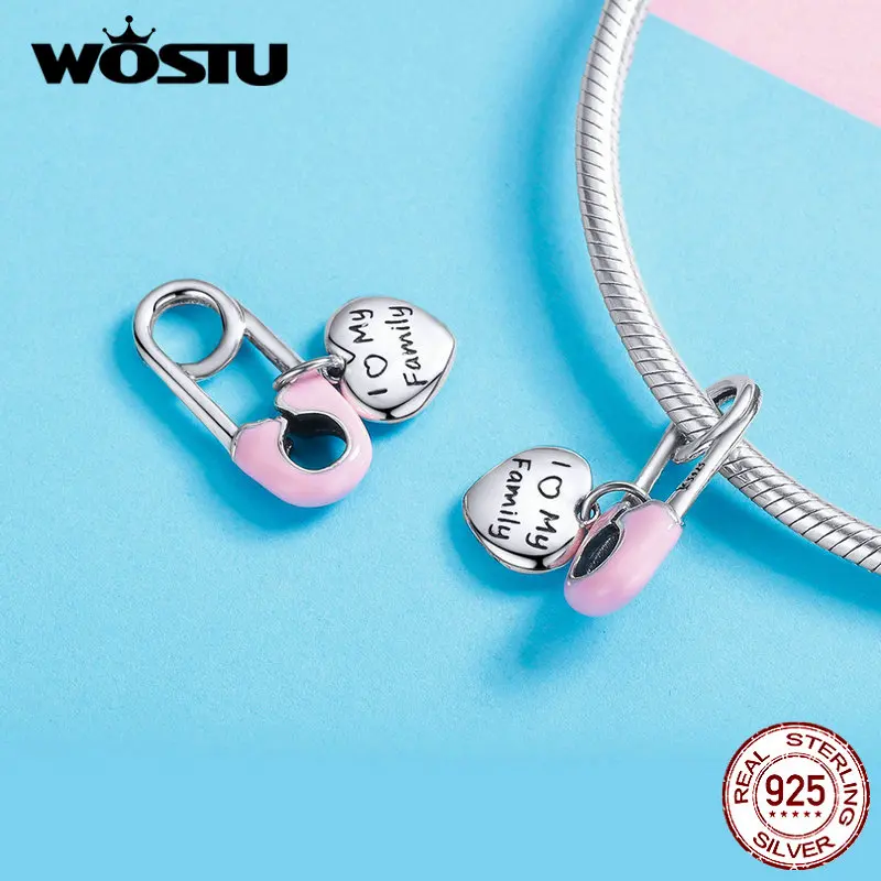 WOSTU Tribute Love My Family Dangle Charms 925 Sterling Silver Clip Pin Bead Fit Original Bracelet Silver Jewelry Making CQC1145