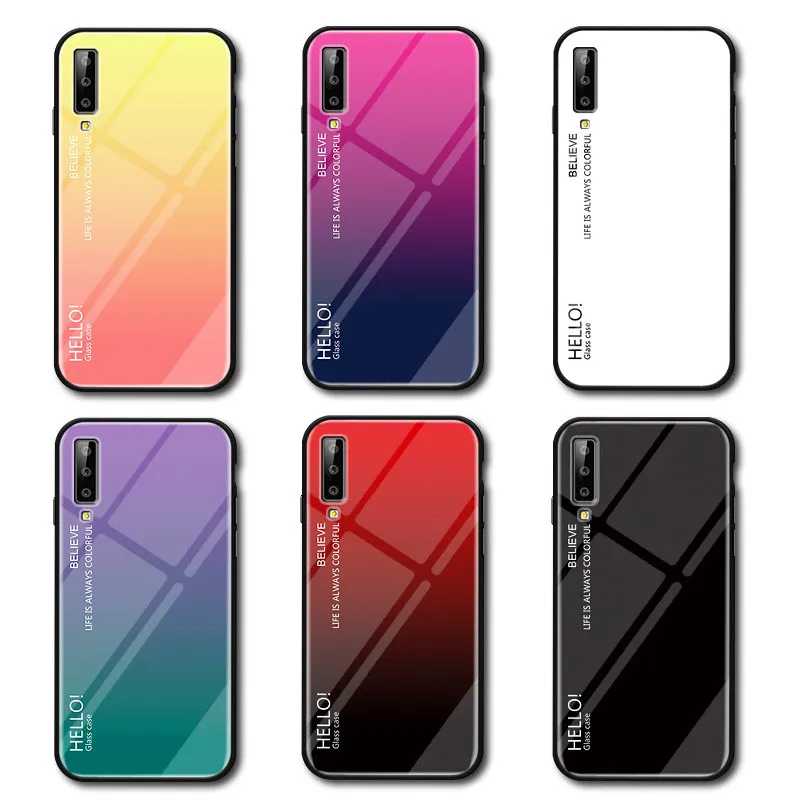 For Samsung A7 2018 A750F Case Gradient Aurora Tempered Glass Colored Back Cover Phone Case for Galaxy A72018 A750 SM-A750F