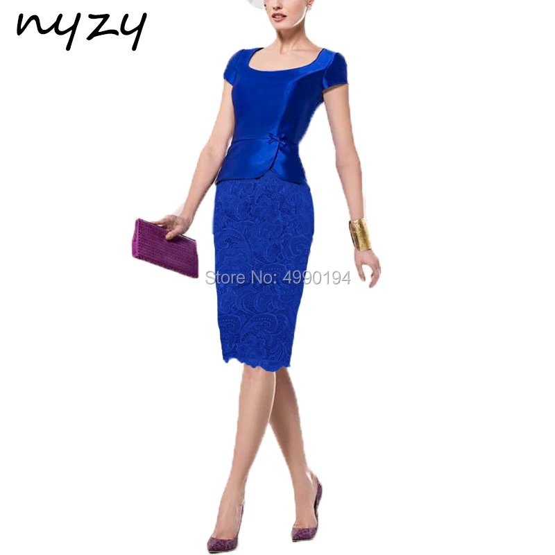 NYZY M118 Mother Dress vestido madrinha Lace Satin Royal Blue Two Piece Jacket Bolero Outfits Wedding Party Dress Church Suits