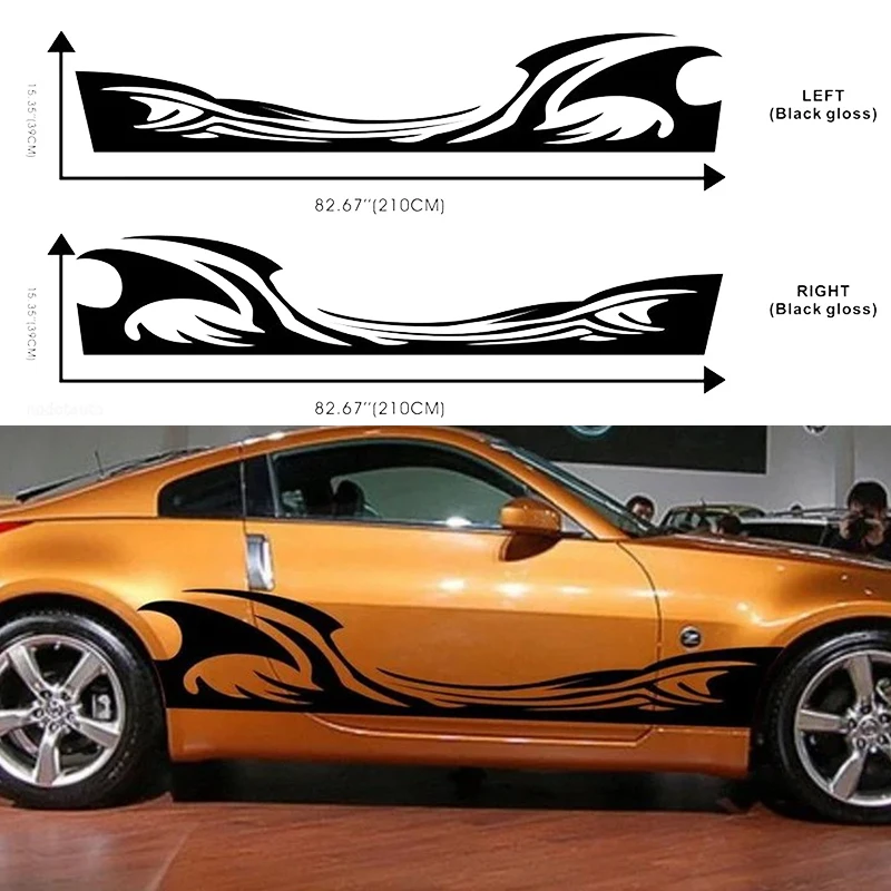 210x30 CM Car Styling Flames Fire Lower Door Decal Car Stikcer For 350Z Truck Vinyl Graphics Side Sticker