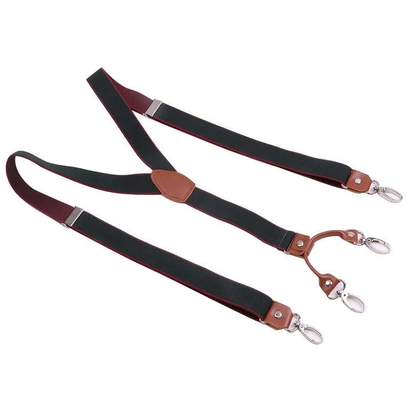 Suspender Kulit Sapi Coklat 2.5Cm Lebar 4 Kait Suspender Pria/Wanita Y Kembali Kawat Gigi Retro Suspender Pernikahan Kasual