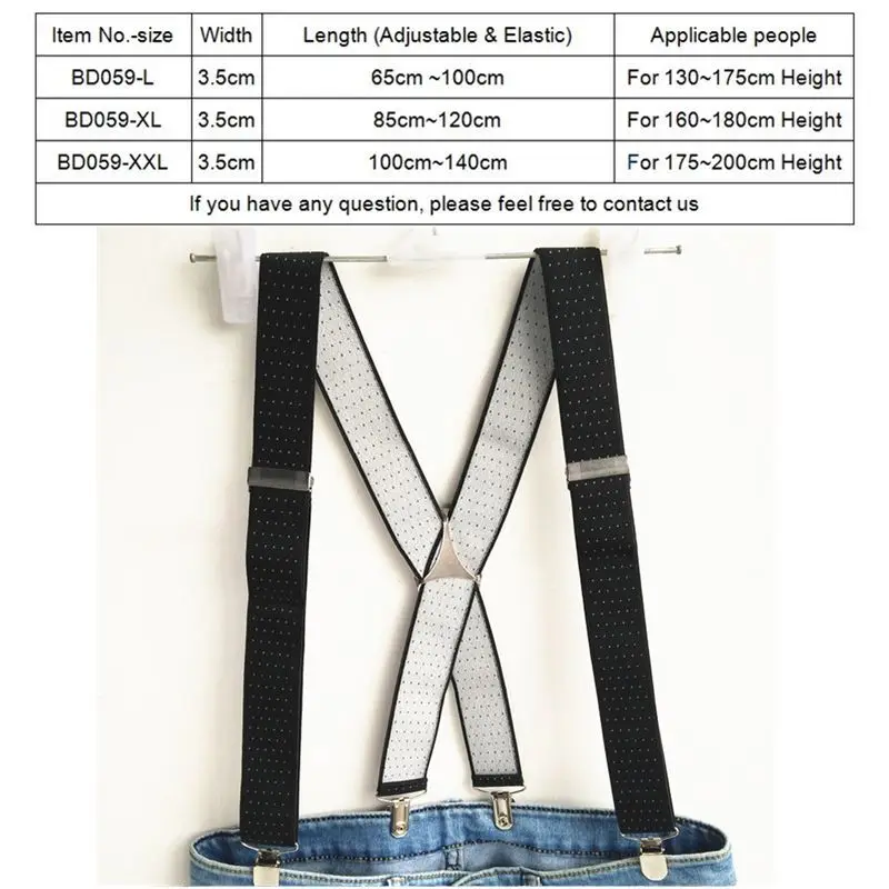 Dot Jacquard Suspender Men Women Adult Suspensorio Adjustable Elastic Big Size 4 Clips on Black Braces BD059